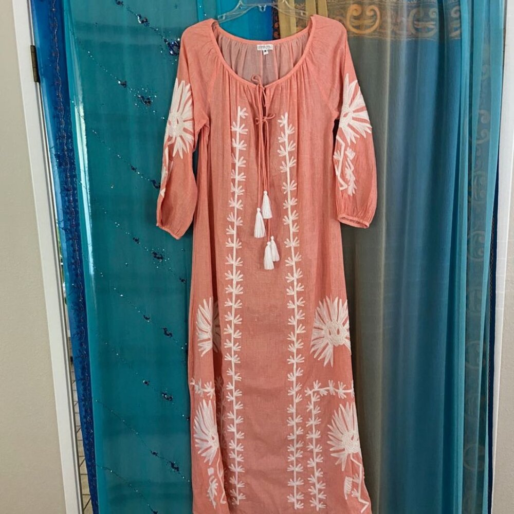 Cotton Boho Long Tunic Embroidered Dress - M